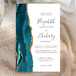 Lámina Invitación de boda moderna con ágata dorada y turq