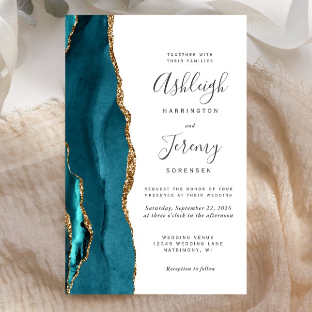 Lámina Invitación de boda moderna con ágata verde azulada (Subido por el creador)