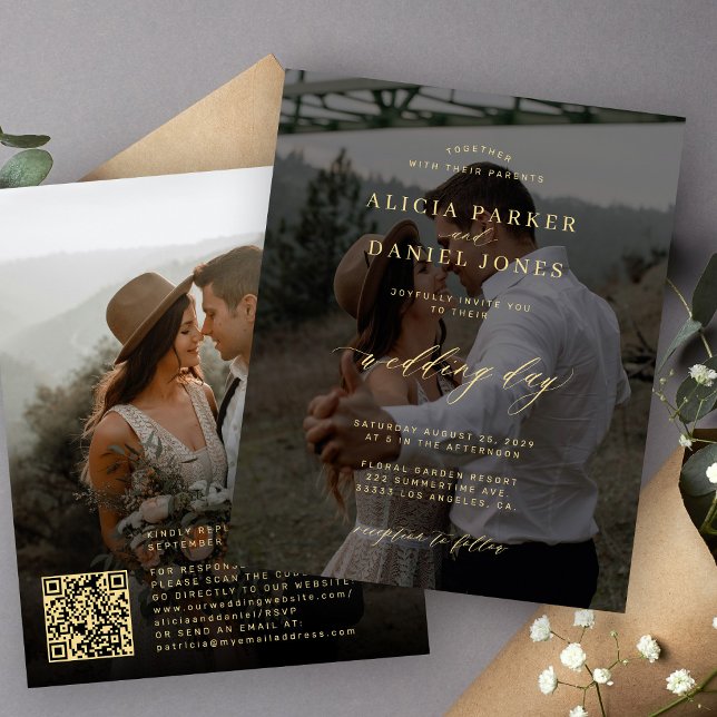Lámina Invitación de boda moderna con código QR de 2 foto (Subido por el creador)