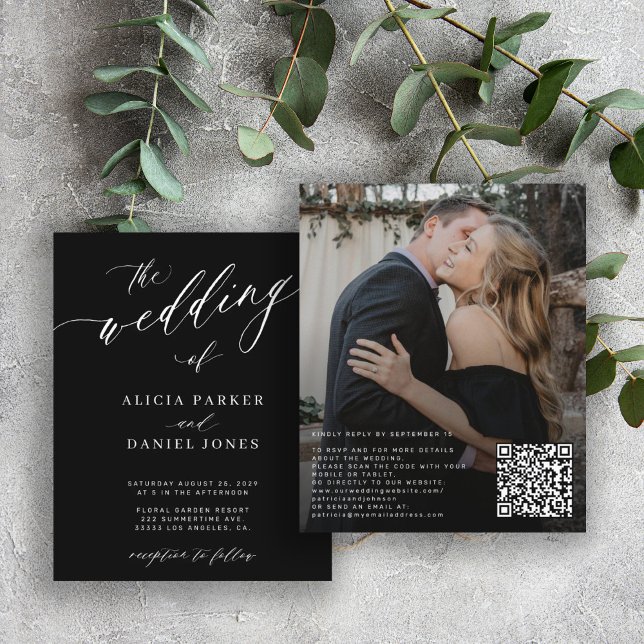Lámina Invitación de boda moderna con código QR económico (Subido por el creador)