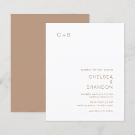 Lámina Invitación de boda moderna con monograma marrón y