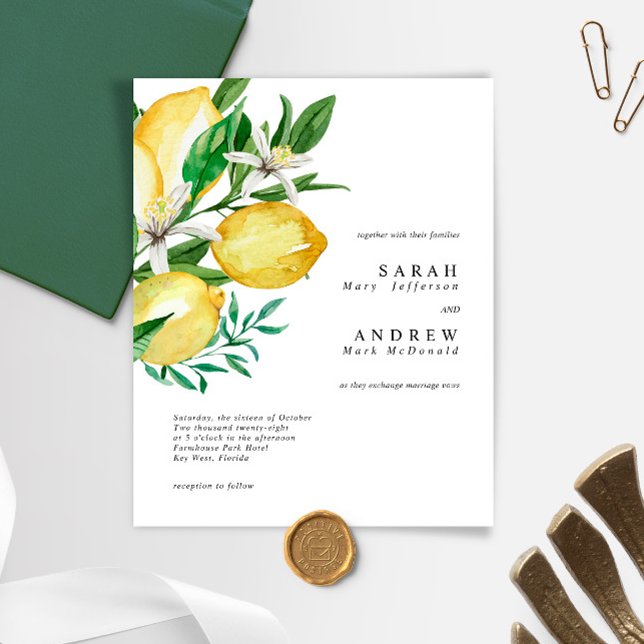 Lámina Invitación de boda moderna con vegetación limón pr (Subido por el creador)