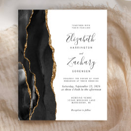Lámina Invitación de boda moderna de ágata negra dorada e