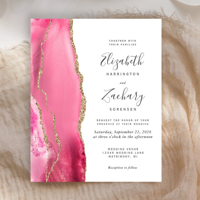 Lámina Invitación de boda moderna de oro rosa con ágata e (Subido por el creador)