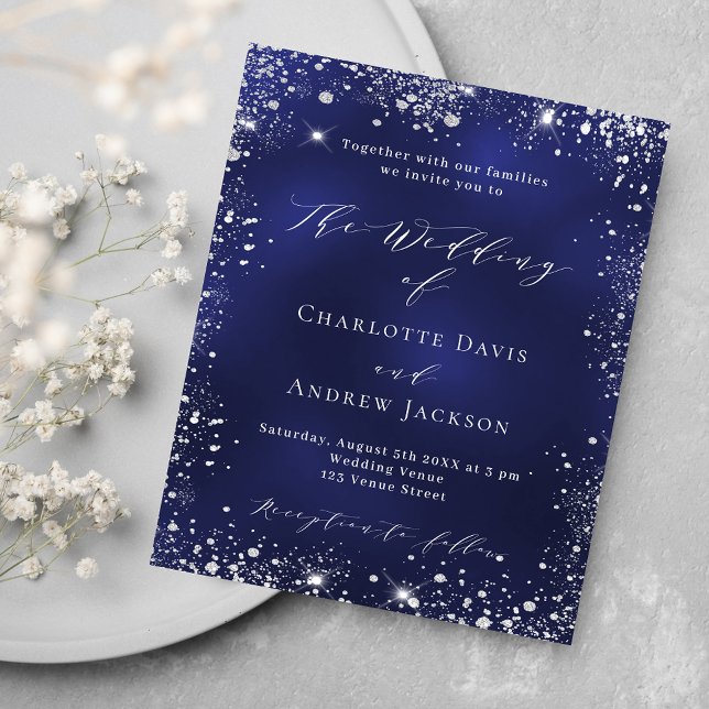 Lámina Invitación de boda moderna de plata azul marino (Subido por el creador)