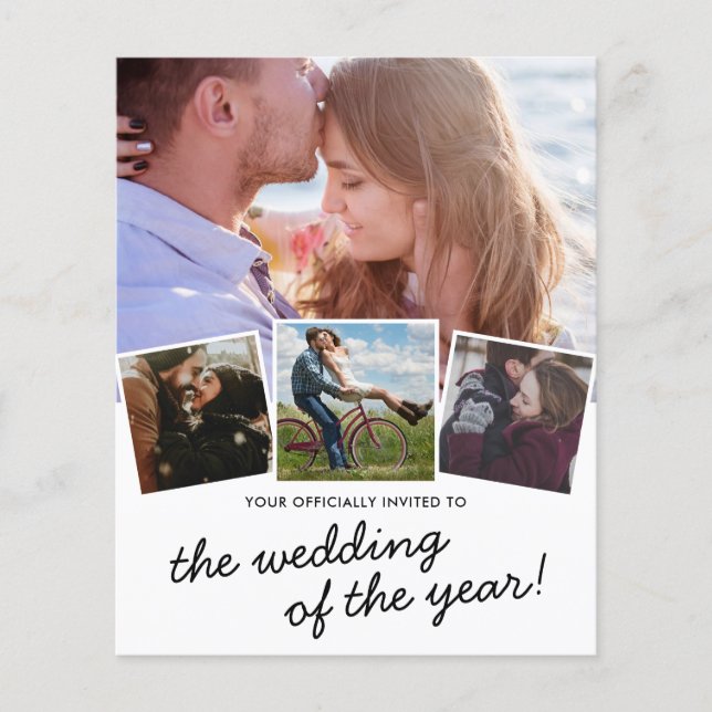 Lámina Invitación de boda moderna económica con 4 fotos (Anverso)