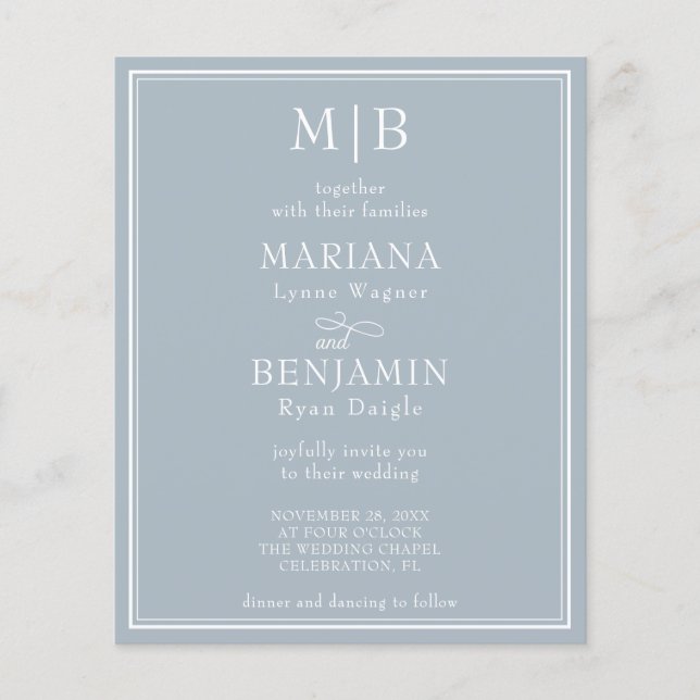 Lámina Invitación de boda moderna económica con borde gri (Anverso)