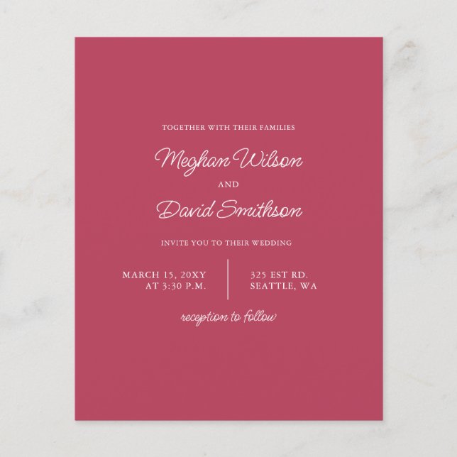 Lámina Invitación de boda moderna magenta presupuesto (Anverso)