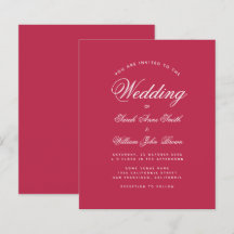 Invitación de boda moderna magenta roja presupuest