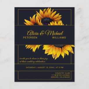 Lámina Invitación de boda moderna navy oro girasoles