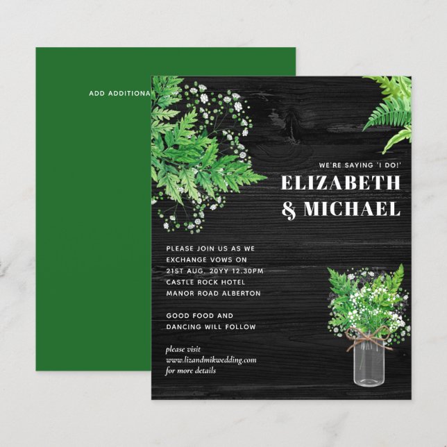 Lámina INVITACIÓN de Boda Monocromática de Helechos Verde (Anverso / Reverso)