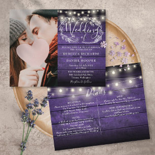Lámina Invitación de boda morada con foto todo en uno Pre
