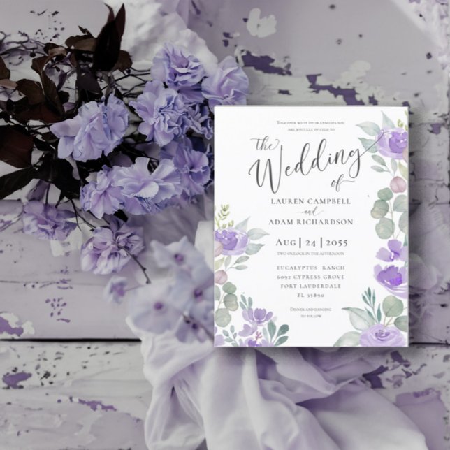 Lámina Invitación de Boda Morada de Eucalipto Rústico Eco (Subido por el creador)