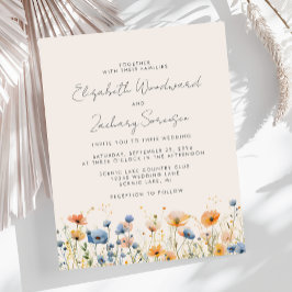 Lámina Invitación de boda naranja azul de flores silvestr