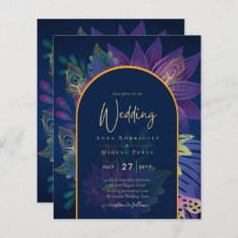 Lámina INVITACIÓN de Boda Navy Púrpura Dorado TONOS JOYA 