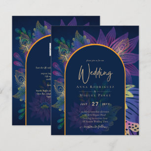 Lámina INVITACIÓN de Boda Navy Púrpura Dorado TONOS JOYA