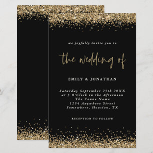 Lámina Invitación de boda negra con brillo dorado presupu
