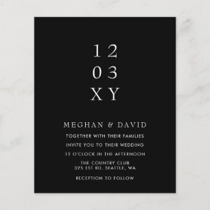 Lámina Invitación de boda negra moderna minimalista econó