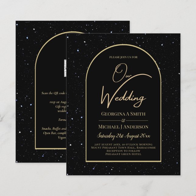 Lámina INVITACIÓN DE Boda Nocturna Starry BLACK GOLD (Anverso / Reverso)