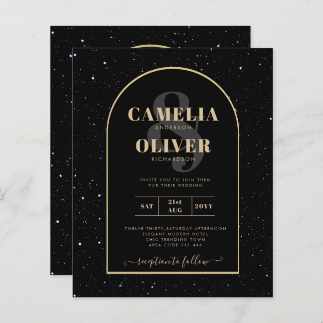 Lámina INVITACIÓN DE Boda Nocturna Starry BLACK GOLD (Anverso / Reverso)