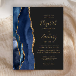 Lámina Invitación de boda oscura azul marino de ágata eco