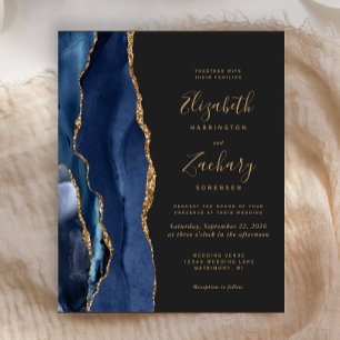 Lámina Invitación de boda oscura azul marino de ágata eco