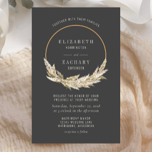 Lámina Invitación de boda oscura boho con aro de hierba d