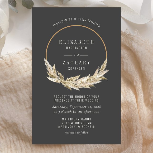 Lámina Invitación de boda oscura boho con aro de hierba d (Subido por el creador)
