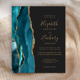 Lámina Invitación de boda oscura con ágata dorada y turqu