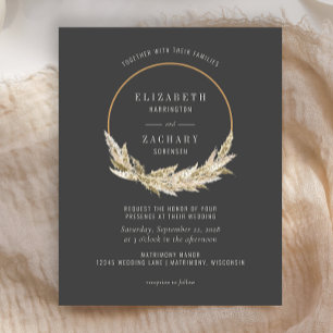Lámina Invitación de boda oscura con aro de pampas boho d