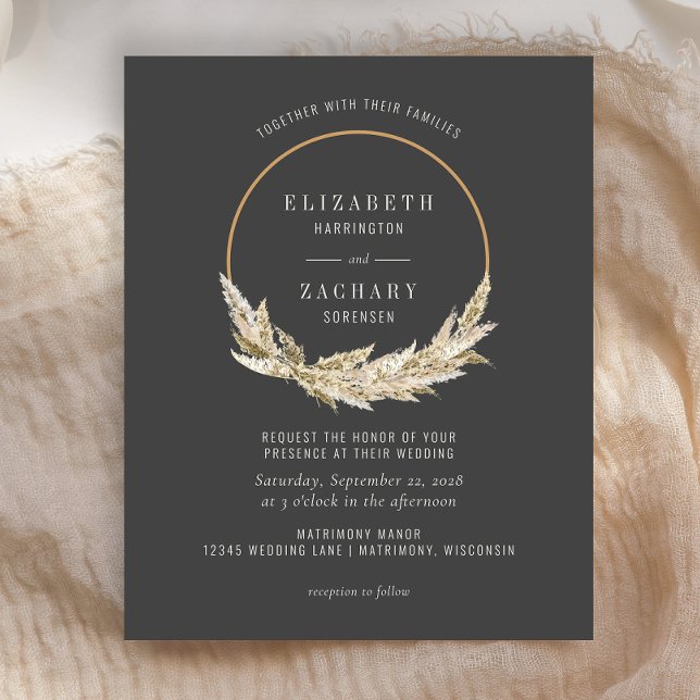 Lámina Invitación de boda oscura con aro de pampas boho d (Subido por el creador)