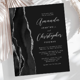 Lámina Invitación de boda oscura con plata negra y ágata 
