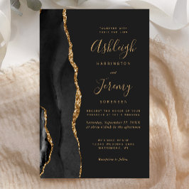 Lámina Invitación de boda oscura de ágata negra dorada ec