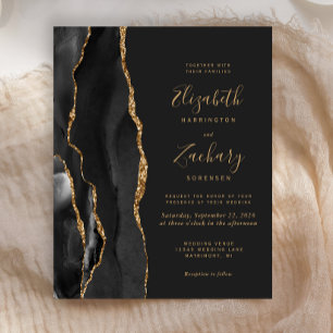 Lámina Invitación de boda oscura de ónix dorado con presu