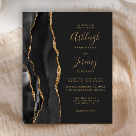 Lámina Invitación de boda oscura de ónix dorado económico