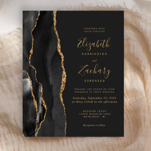 Lámina Invitación de boda oscura de ónix dorado económico