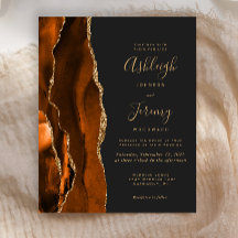 Invitación de boda oscura naranja quemada de ágata