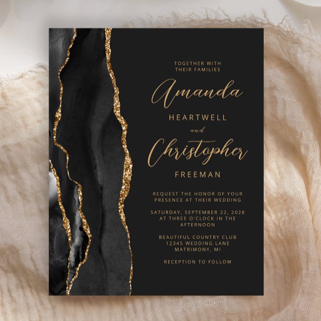 Lámina Invitación de boda pizarra negra ónix dorado Agate (Subido por el creador)