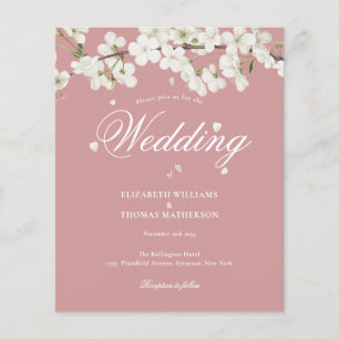 Lámina Invitación de boda polvorienta rosa con capullo de
