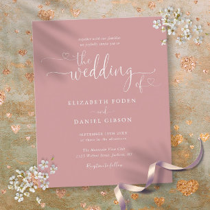 Lámina Invitación de boda polvorienta rosa con guión de p