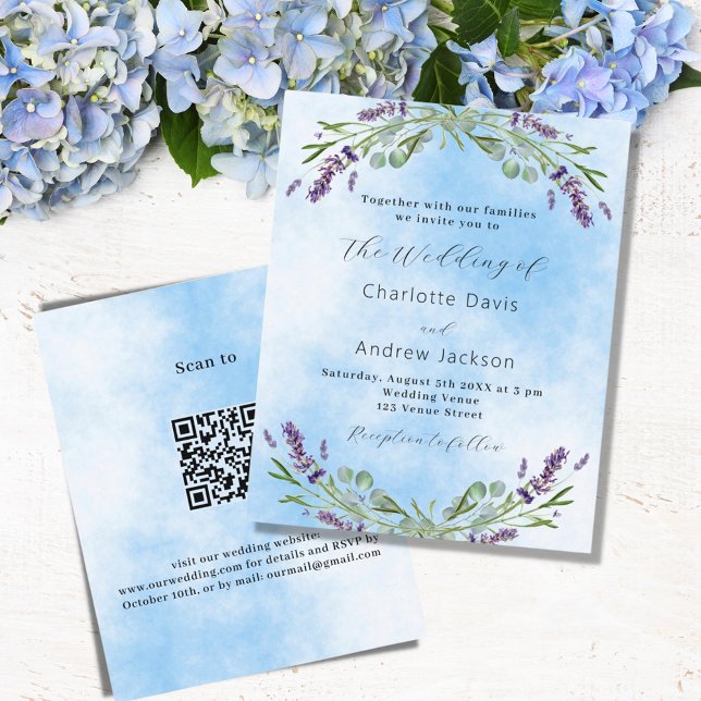 Lámina Invitación de boda QR azul violeta lavanda (Subido por el creador)
