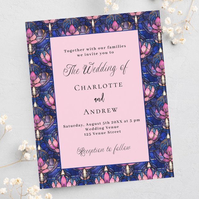 Lámina Invitación de boda retro de flores azules de la ma (Subido por el creador)