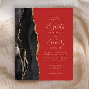Lámina Invitación de boda roja de ágata negra dorada econ