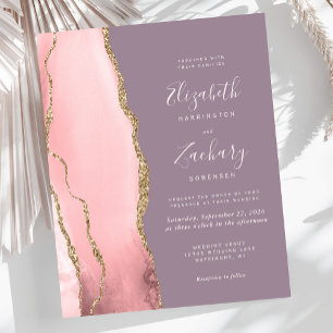 Lámina Invitación de boda rosa dorado con ágata malva con