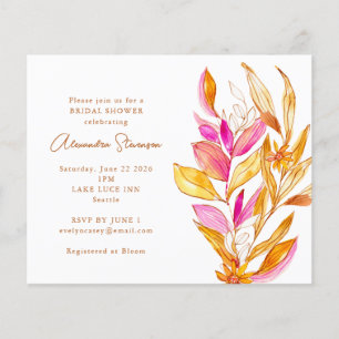 Lámina Invitación de boda rosa y floral amarilla económic