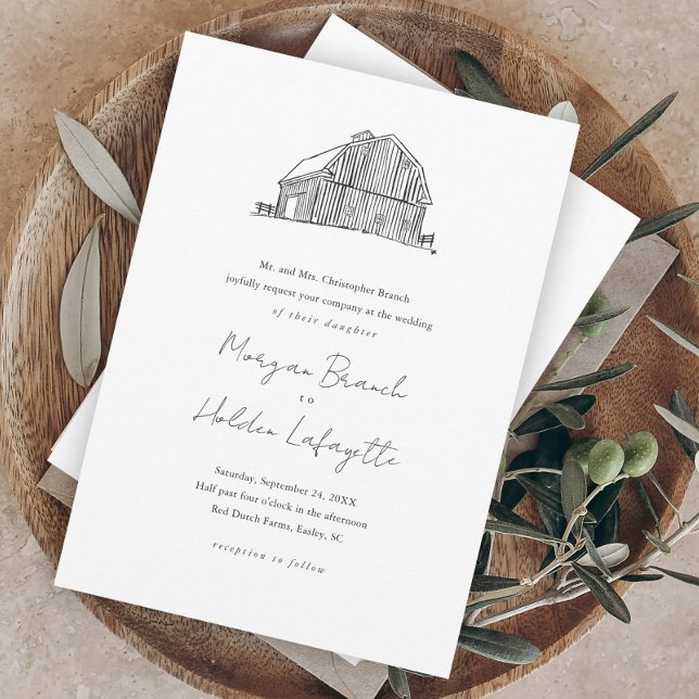Lámina Invitación de boda rústica Boceto de granero econó (Subido por el creador)