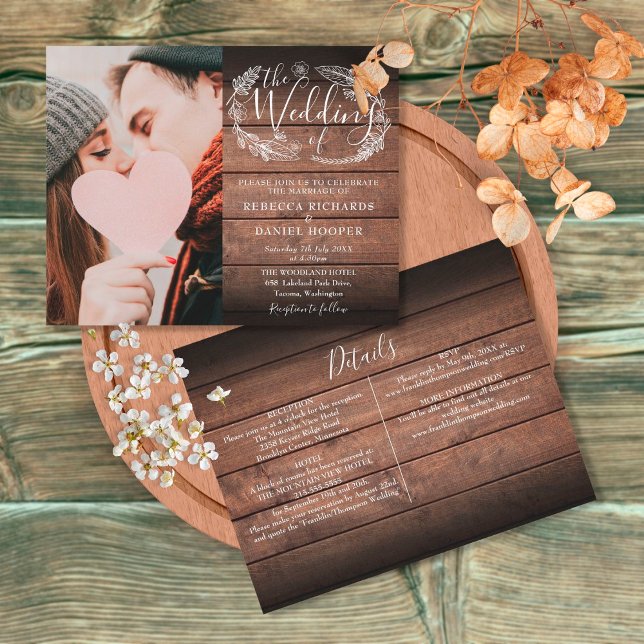 Lámina Invitación de boda rústica con foto todo en uno pr (Subido por el creador)