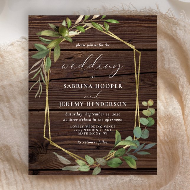 Lámina Invitación de boda rústica con vegetación de mader (Subido por el creador)