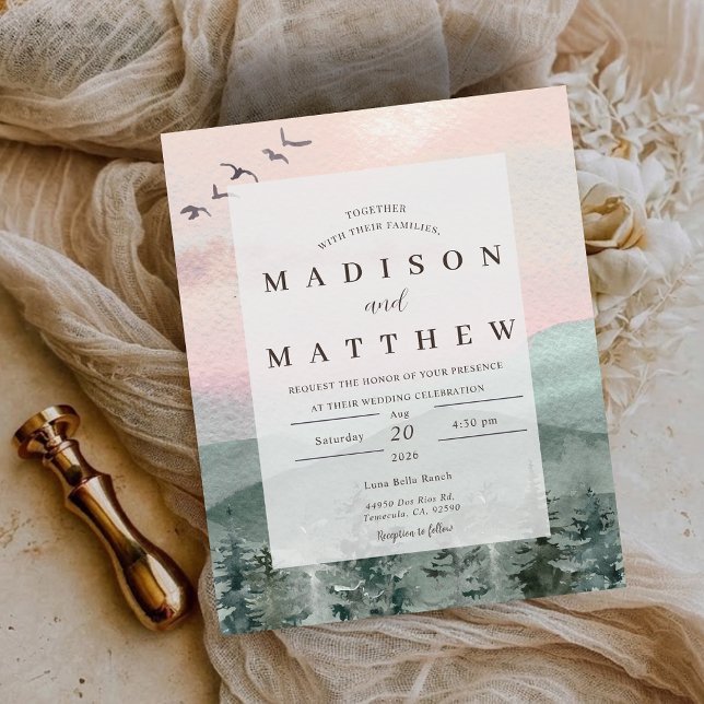 Lámina Invitación de boda rústica de bosque de pino econó (Budget Pine Tree Forest Rustic Wedding Invitation)