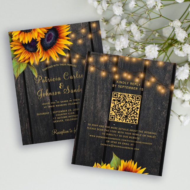 Lámina Invitación de boda rústica de girasoles con código (Subido por el creador)